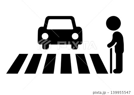 横断歩道で待つ高齢者のアイコンイラスト 横断歩道で待つ高齢者のアイコンイラスト 139955547