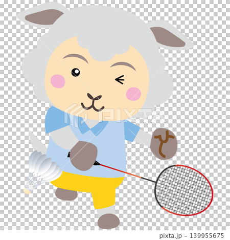 バドミントンを楽しむ羊キャラクターのスポーツイラスト 139955675