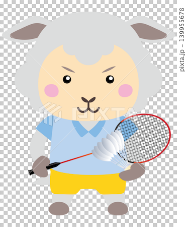 バドミントンを楽しむ羊キャラクターのスポーツイラスト 139955678