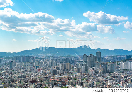 Seoul, South Korea - May. 8, 2026 : Panoramic view of the vast Seoul cityscape and Han River seen from Yongmasan Mountain Observatory on a clear spring afternoon Seoul, South Korea - May. 8, 2026 : Panoramic view of the vast Seoul cityscape and Han River seen from Yongmasan Mountain Observatory on a clear spring afternoon 139955707