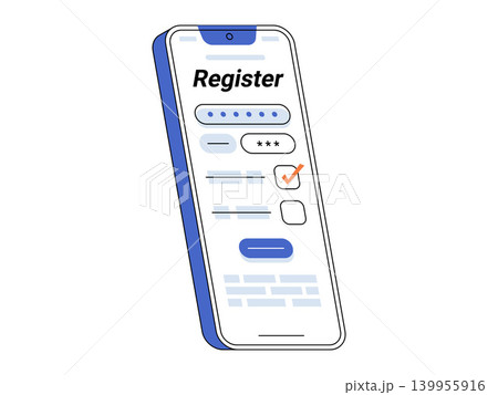 Mobile phone showing a registration form vector illustration. User interface, account creation, digital security, online membership, mobile tech, app development. Cellphone showing sign up page Mobile phone showing a registration form vector illustration. User interface, account creation, digital security, online membership, mobile tech, app development. Cellphone showing sign up page 139955916