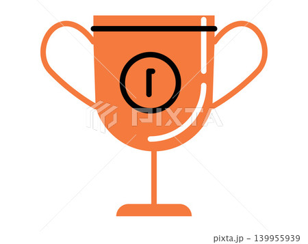 Orange trophy cup with number one vector illustration. Sports competition, business achievement, leadership goals, victory celebration, reward system, gaming rank. Prize goblet for champion Orange trophy cup with number one vector illustration. Sports competition, business achievement, leadership goals, victory celebration, reward system, gaming rank. Prize goblet for champion 139955939