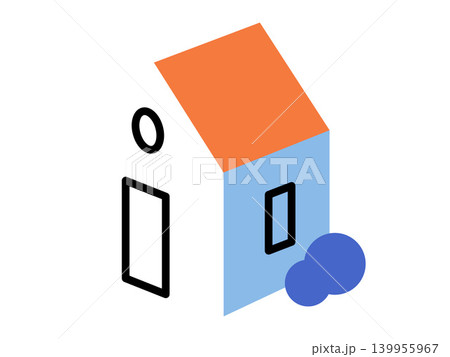 Isometric house with orange roof and blue walls vector illustration. Real estate, property, mortgage services, home insurance, suburban living, architecture. Geometric residential dwelling 139955967
