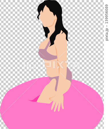 Illustration of a woman playing with a lifebuoy in the sea. 139956089