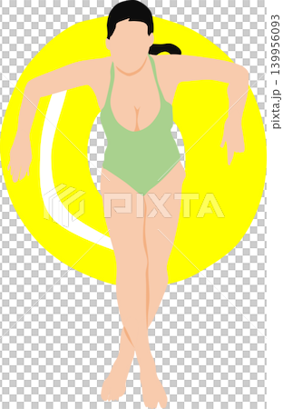 插圖描繪了一位女子在海裡玩救生圈的情景。 插圖描繪了一位女子在海裡玩救生圈的情景。 139956093