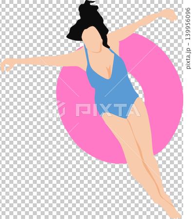 插圖描繪了一位女子在海裡玩救生圈的情景。 插圖描繪了一位女子在海裡玩救生圈的情景。 139956096