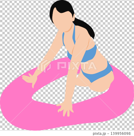 插圖描繪了一位女子在海裡玩救生圈的情景。 插圖描繪了一位女子在海裡玩救生圈的情景。 139956098