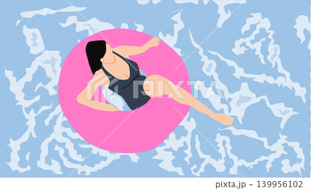 海で浮き輪で遊ぶ女性のイラスト 139956102