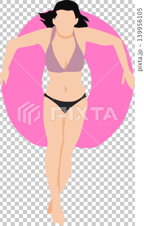 Illustration of a woman playing with a lifebuoy in the sea. Illustration of a woman playing with a lifebuoy in the sea. 139956105