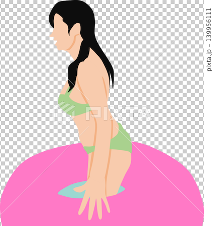 插圖描繪了一位女子在海裡玩救生圈的情景。 插圖描繪了一位女子在海裡玩救生圈的情景。 139956111