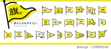 旗のデザイン素材セット/ポイント、アイコン、あしらい、flag、番号、数字 旗のデザイン素材セット/ポイント、アイコン、あしらい、flag、番号、数字 139956149
