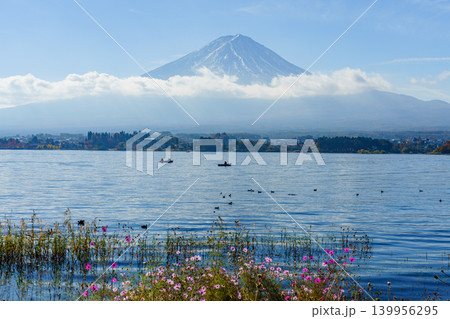 河口湖から望む富士山と紅葉 秋の絶景風景 河口湖から望む富士山と紅葉 秋の絶景風景 139956295