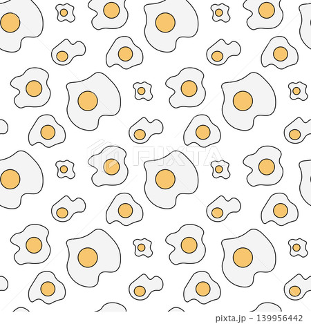 Fried eggs colored seamless pattern hand drawn illustration. Vector graphic line art. Silhouette sign for logo, print, comics, fashion, pop art, boards, design, stickers, decoration, posters Fried eggs colored seamless pattern hand drawn illustration. Vector graphic line art. Silhouette sign for logo, print, comics, fashion, pop art, boards, design, stickers, decoration, posters 139956442