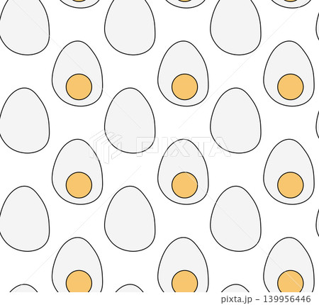 Boiled Egg whole and half seamless pattern hand drawn illustration. Vector colored graphic line art. Decorative element for cafe and restaurant menu, banners, posters, invitations, packaging Boiled Egg whole and half seamless pattern hand drawn illustration. Vector colored graphic line art. Decorative element for cafe and restaurant menu, banners, posters, invitations, packaging 139956446