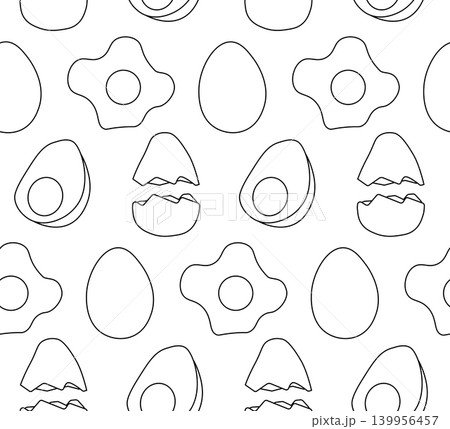 Chicken eggs Black and white seamless pattern hand drawn illustration. Vector graphic line art. Eggs and Protein. Healthy organic food. Baking and ingredient preparation. 139956457