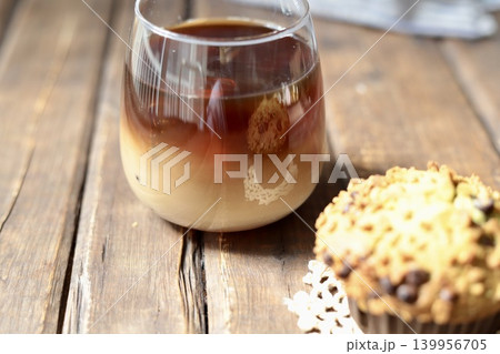 サクサクふんわりの抹茶チョコチップマフィンとセパレートカフェオレ 139956705
