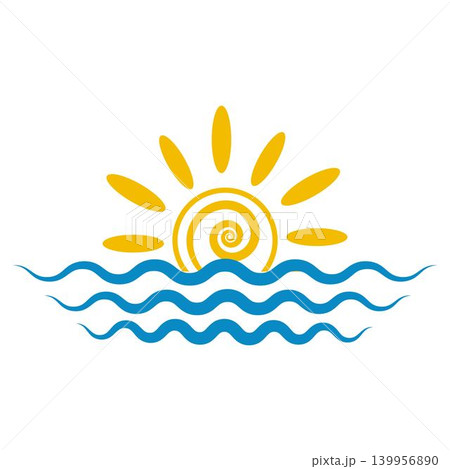 Minimal Sun and Sea Water Reflection Logo design illustration 139956890