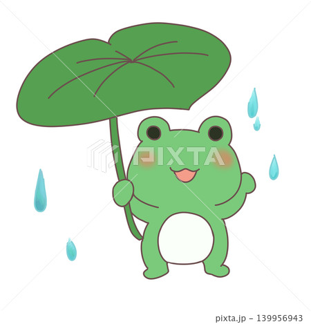 雨の日の緑カエル（葉傘）大 139956943
