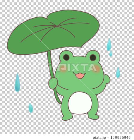 雨の日の緑カエル（葉傘）大 139956943