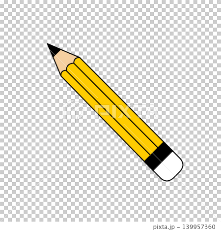 Illustration of a yellow pencil with an eraser at an angle, with a transparent background. Sophisticated hand-drawn flat design. Illustration of a yellow pencil with an eraser at an angle, with a transparent background. Sophisticated hand-drawn flat design. 139957360