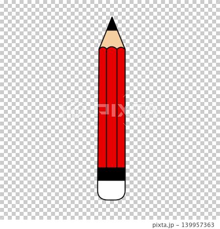 Transparent background, vertical illustration of a red pencil with eraser, sophisticated hand-drawn flat design. Transparent background, vertical illustration of a red pencil with eraser, sophisticated hand-drawn flat design. 139957363