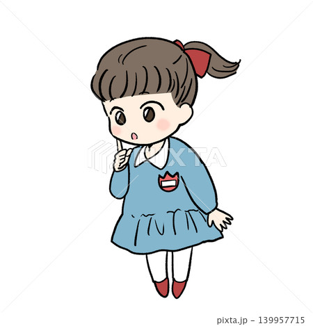 人差し指を頬にあてて考える女の子のイラスト 人差し指を頬にあてて考える女の子のイラスト 139957715