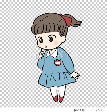 人差し指を頬にあてて考える女の子のイラスト 人差し指を頬にあてて考える女の子のイラスト 139957715