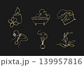 This set presents six golden one line art elements on a dark background. 139957816