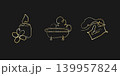 This set features three elegant one-line golden illustrations on a dark background. 139957824