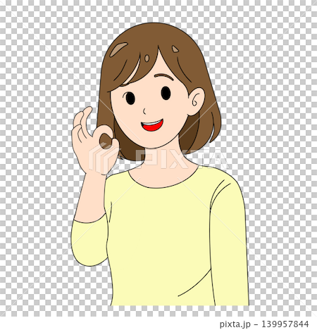 一幅簡單的插圖，描繪了一位女士做出“OK”手勢。 139957844