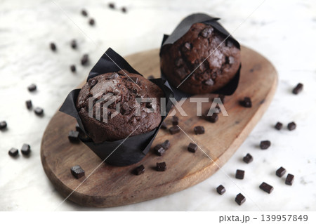 Chocolate Chip Cupcake Close Up. Homemade Chocolate Chip Muffin. Chocolate Chip Cupcake Close Up. Homemade Chocolate Chip Muffin. 139957849