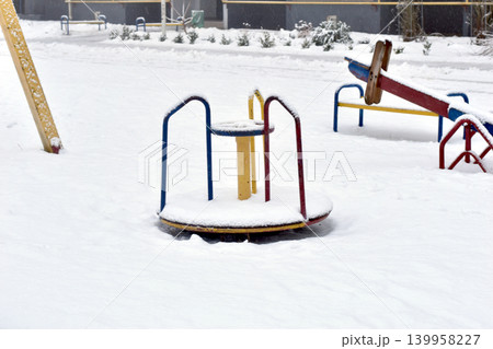 Snow on the playground. Winter. 139958227