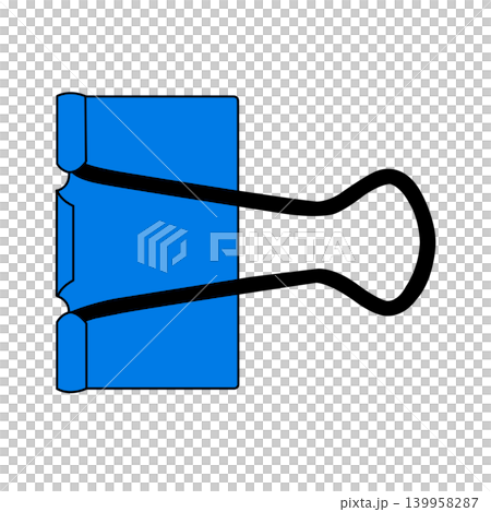 A blue double clip illustration facing forward with a transparent background. Sophisticated hand-drawn flat design. A blue double clip illustration facing forward with a transparent background. Sophisticated hand-drawn flat design. 139958287