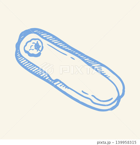 Hand Drawn Eclair Pastry Sketch Vector in Minimal Blue Line Style Hand Drawn Eclair Pastry Sketch Vector in Minimal Blue Line Style 139958315