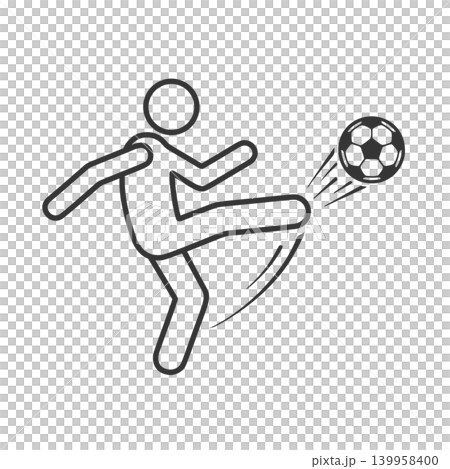 Line icon of a person kicking a soccer ball Line icon of a person kicking a soccer ball 139958400