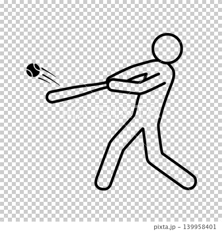 野球ボールを打つ人物のラインアイコン 139958401