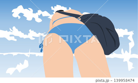 晴天の中遊ぶ水着を着た女性のイラスト 晴天の中遊ぶ水着を着た女性のイラスト 139958474