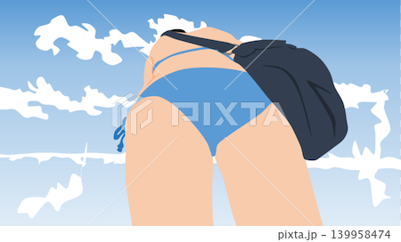 An illustration of a woman in a swimsuit playing in a sunny day. An illustration of a woman in a swimsuit playing in a sunny day. 139958474