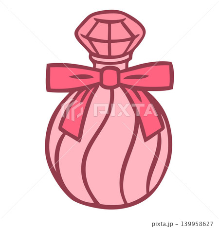 Elegance vintage perfume glass bottle decorated with bow doodle vector icon, beautiful cologne flask packaging isolated Elegance vintage perfume glass bottle decorated with bow doodle vector icon, beautiful cologne flask packaging isolated 139958627