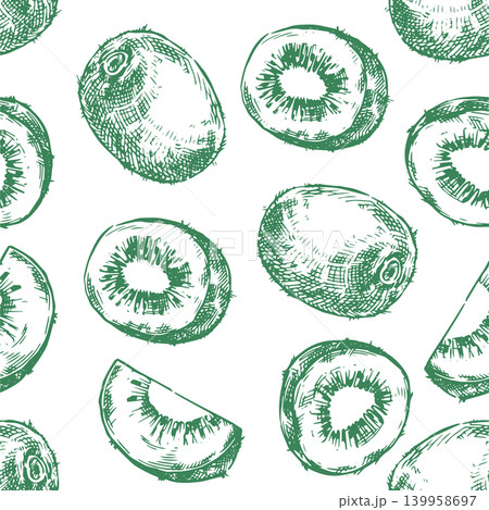 seamless pattern with kiwi fruit. vector illustration in sketch style. 139958697