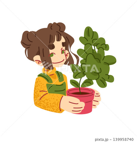 Girl Holding Potted Houseplant 139958740