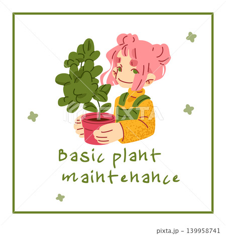 Indoor Plant Care Girl Illustration 139958741