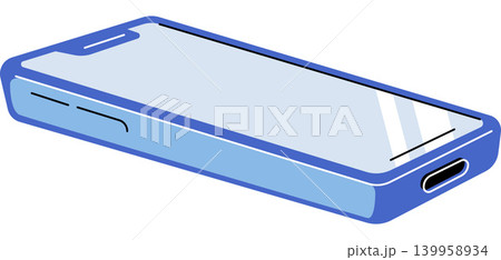 Modern blue mobile phone vector illustration. Digital communication, mobile application, social media, online shopping, wireless connectivity, tech support. Smartphone device with screen 139958934