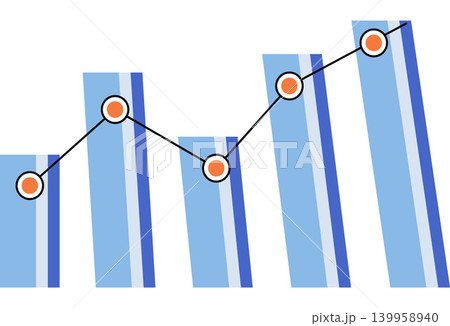 Blue bar chart with line graph vector illustration. Business growth, financial analysis, market research, data visualization, economic progress, statistics. Statistical diagram showing performance Blue bar chart with line graph vector illustration. Business growth, financial analysis, market research, data visualization, economic progress, statistics. Statistical diagram showing performance 139958940