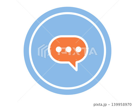 Orange speech bubble with dots inside a blue circle vector illustration. Customer support, online messaging, social media, digital communication, feedback, mobile app. Chat icon in a circle 139958970