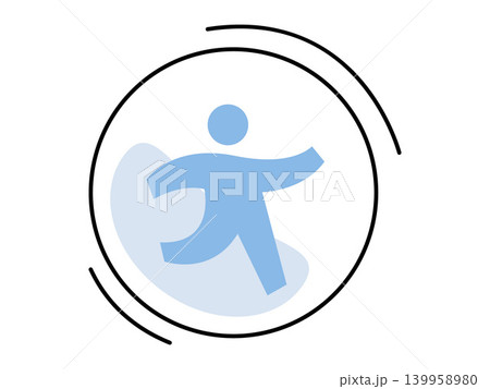 Blue stylized person running inside a circle vector illustration. Fitness tracking, healthy lifestyle, sports app, physical activity, wellness goals, progress. Active human silhouette moving in ring Blue stylized person running inside a circle vector illustration. Fitness tracking, healthy lifestyle, sports app, physical activity, wellness goals, progress. Active human silhouette moving in ring 139958980