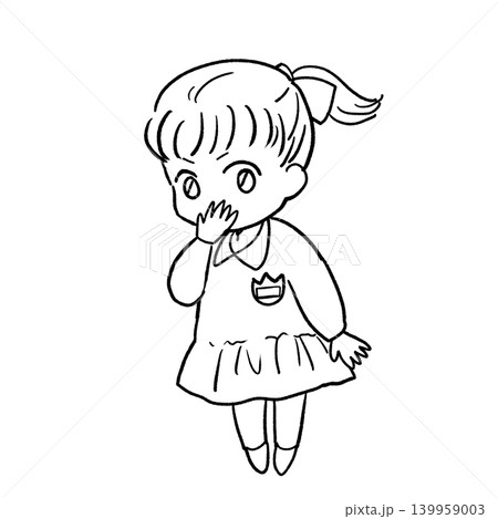 片手で口を隠して驚く制服を着た子供の線画 片手で口を隠して驚く制服を着た子供の線画 139959003