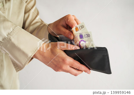Person taking cash from wallet, personal finance budgeting and household expense management concept 139959146