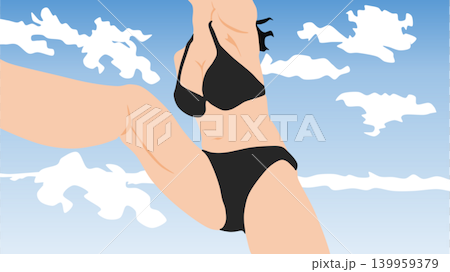 An illustration of a woman in a swimsuit playing in a sunny day. An illustration of a woman in a swimsuit playing in a sunny day. 139959379