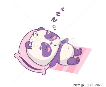 Panda Bear Sleeping On Back In Corpse Yoga Pose Savasana And Snoring Zzz. Vector Illustration Of Lazy Kawaii Small Cartoon Animal Character Relaxing On Pillow Panda Bear Sleeping On Back In Corpse Yoga Pose Savasana And Snoring Zzz. Vector Illustration Of Lazy Kawaii Small Cartoon Animal Character Relaxing On Pillow 139959669